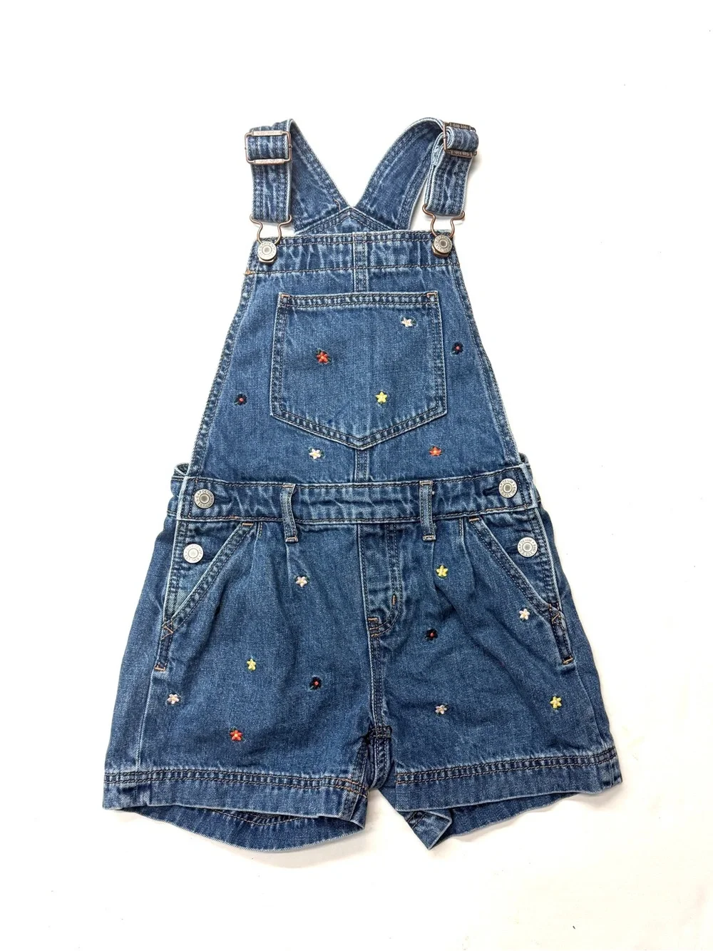 Gap Kids Denim Jean Short Overalls Shortalls with Star Embroidery Blue
